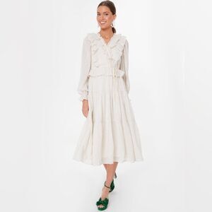 TUCKERNUCK MOON RIVER Cream Ruffle Midi Dress Cream Gold Large